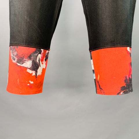 YOHJI YAMAMOTO Size L Black Red Contrast Trim Linen Back Cinch High Waisted Dress Pants
