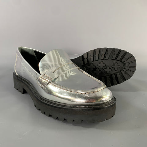 REFORMATION Size 11 Silver Patent Leather Loafer Flats