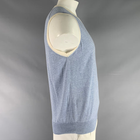 ETRO Size XL Blue White Knitted Cotton Cashmere V-Neck Vest