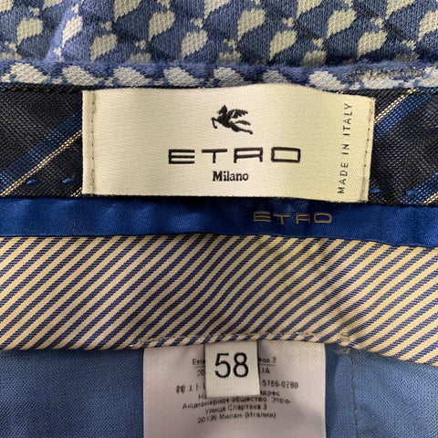 ETRO Size 42 Navy Blue Print Viscose Blend Flat Front Dress Pants