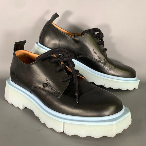 OFF WHITE Size 10 Black Blue Leather Lace Lace Up Shoes
