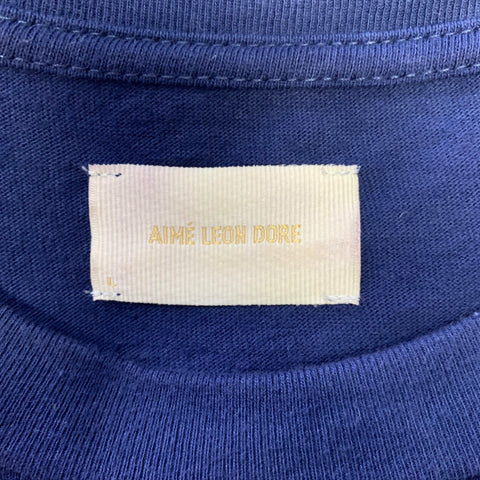 AIME LEON DORE Size L Navy Logo Cotton Crew-Neck T-shirt