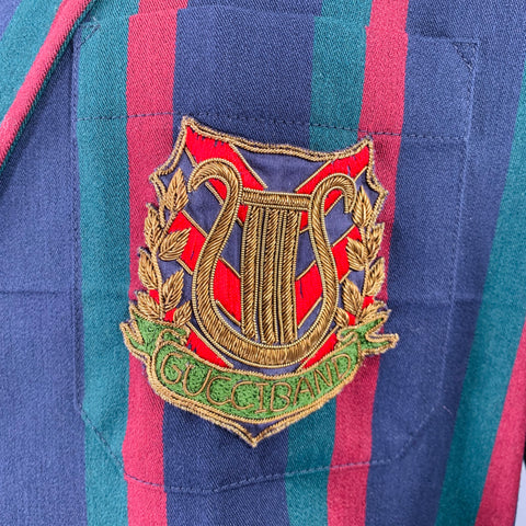 GUCCI 2019 Size 42 Black Burgundy Stripe Wool Overcoat