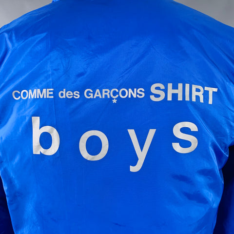 COMME des GARCONS SHIRT BOYS Size L Blue Grey Logo Polyamide Snaps Coach Jacket