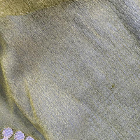 VINTAGE Green Gold Floral Embroidered Scarf