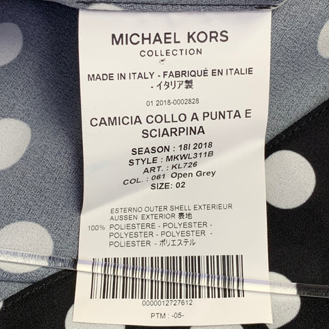 MICHAEL KORS COLLECTION Size 2 Black White Polyester Polka Dot Bow Blouse