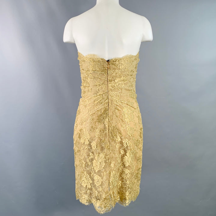 OKW Size 2 Beige Gold Silk Lace Strapless Mini Cocktail Dress