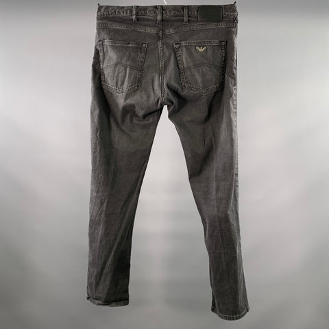 EMPORIO ARMANI Size 34 Black Grey Wash Cotton Elastane Low Rise Casual Pants