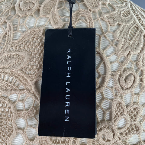 RALPH LAUREN Size 10 Khaki Cotton Lace Open Front Coat