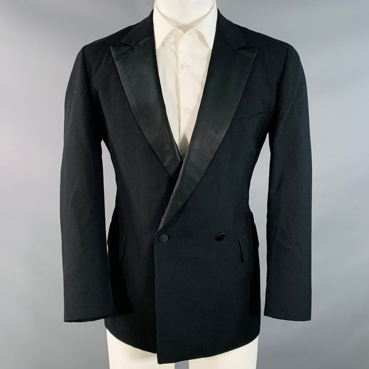 PAUL STUART Size 40 Regular Black Wool Double Breasted Peak Lapel Tuxedo Sport Coat