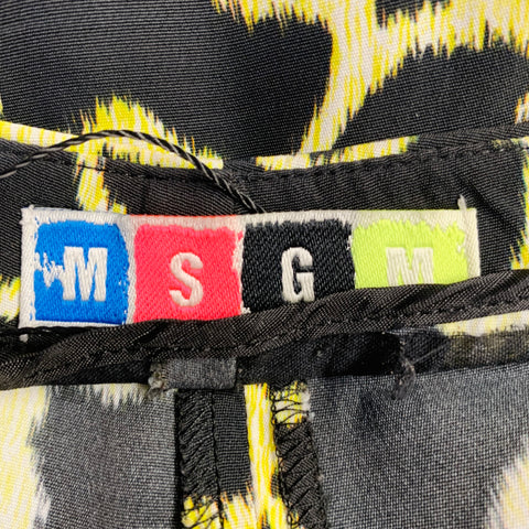 MSGM Size 6 Black Yellow Viscose Animal Print Tapered Zip Fly Dress Pants