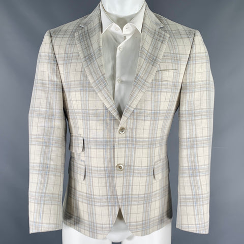 OARS & OLD IVY Size 38 White Brown Blue Plaid Linen Wool Sport Coat