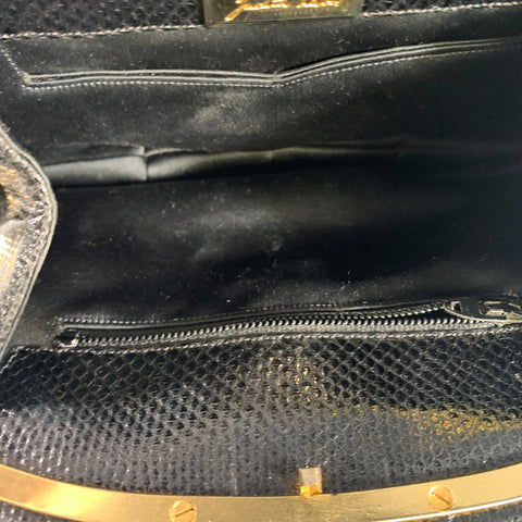 JUDITH LEIBER Black Gold Snakeskin Clutch Handbag