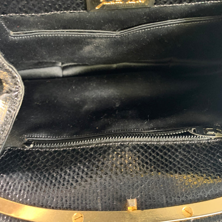 JUDITH LEIBER Black Gold Snakeskin Clutch Handbag