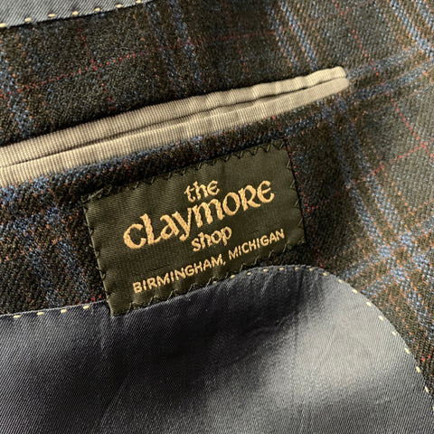 JACK VICTOR Chest Size 42 Navy Blue & Red Plaid Wool & Viscose Blend Sport Coat