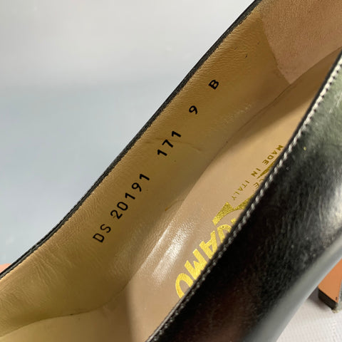SALVATORE FERRAGAMO Size 9 Black Leather Platform Pumps