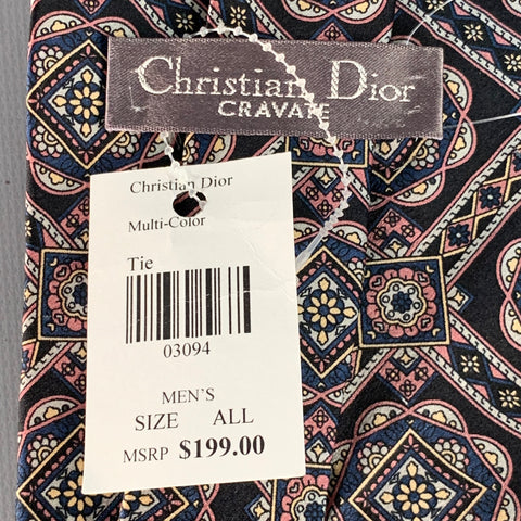 CHRISTIAN DIOR Black Purple Abstract Silk Tie