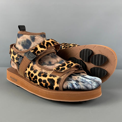 DOUBLET Size 10 Brown Tan Animal Print Mixed Materials Straps Sandals