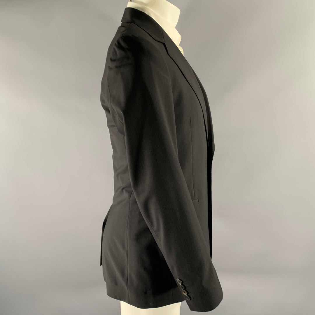 DRIES VAN NOTEN Size 36 Black Stripe Wool Notch Lapel Sport Coat
