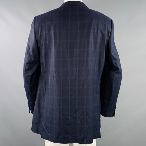 ERMENEGILDO ZEGNA Size 46 Regular Navy Blue Window Pane Sport Coat