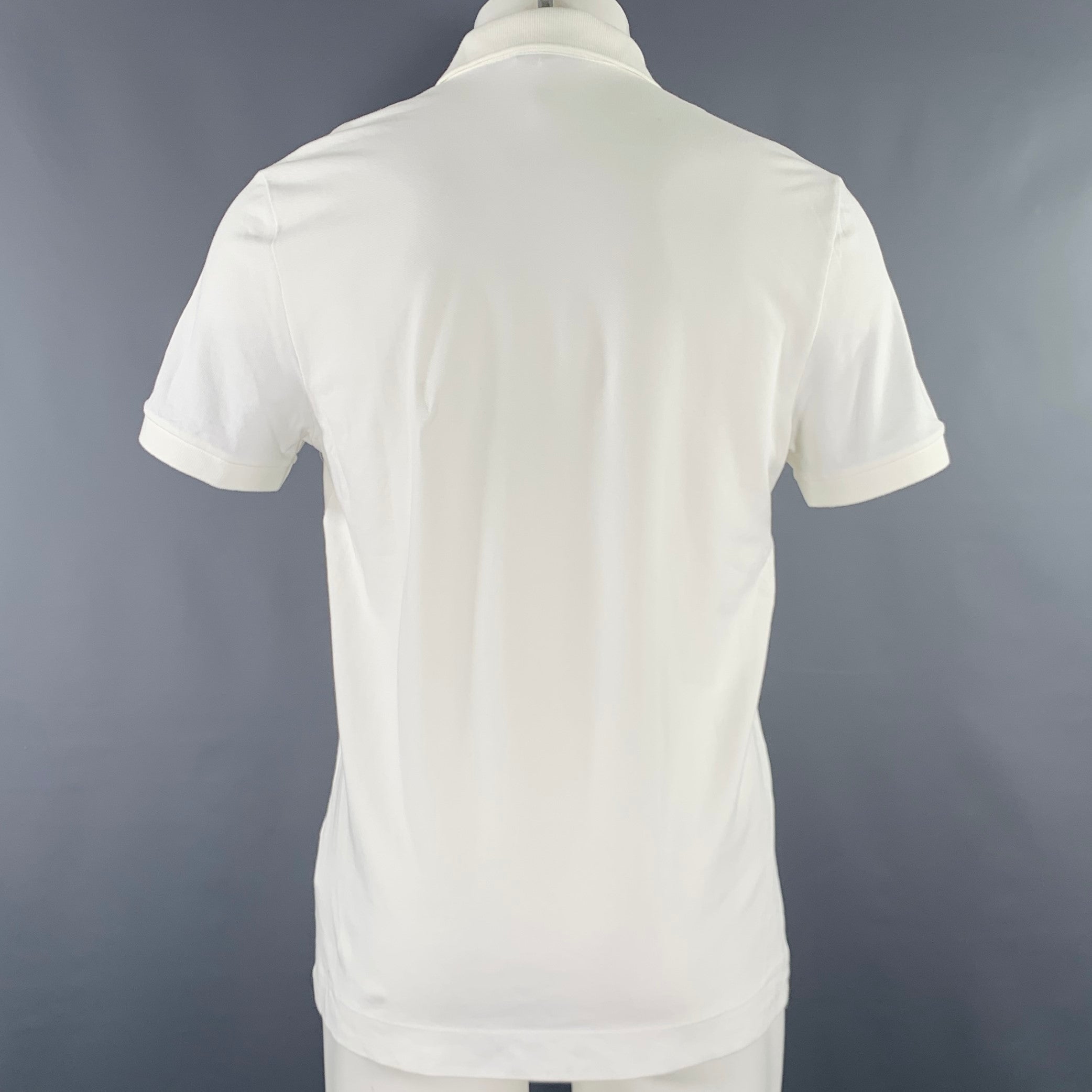 LACOSTE Size M White Cotton Blend Regular Fit Hidden Buttons Polo