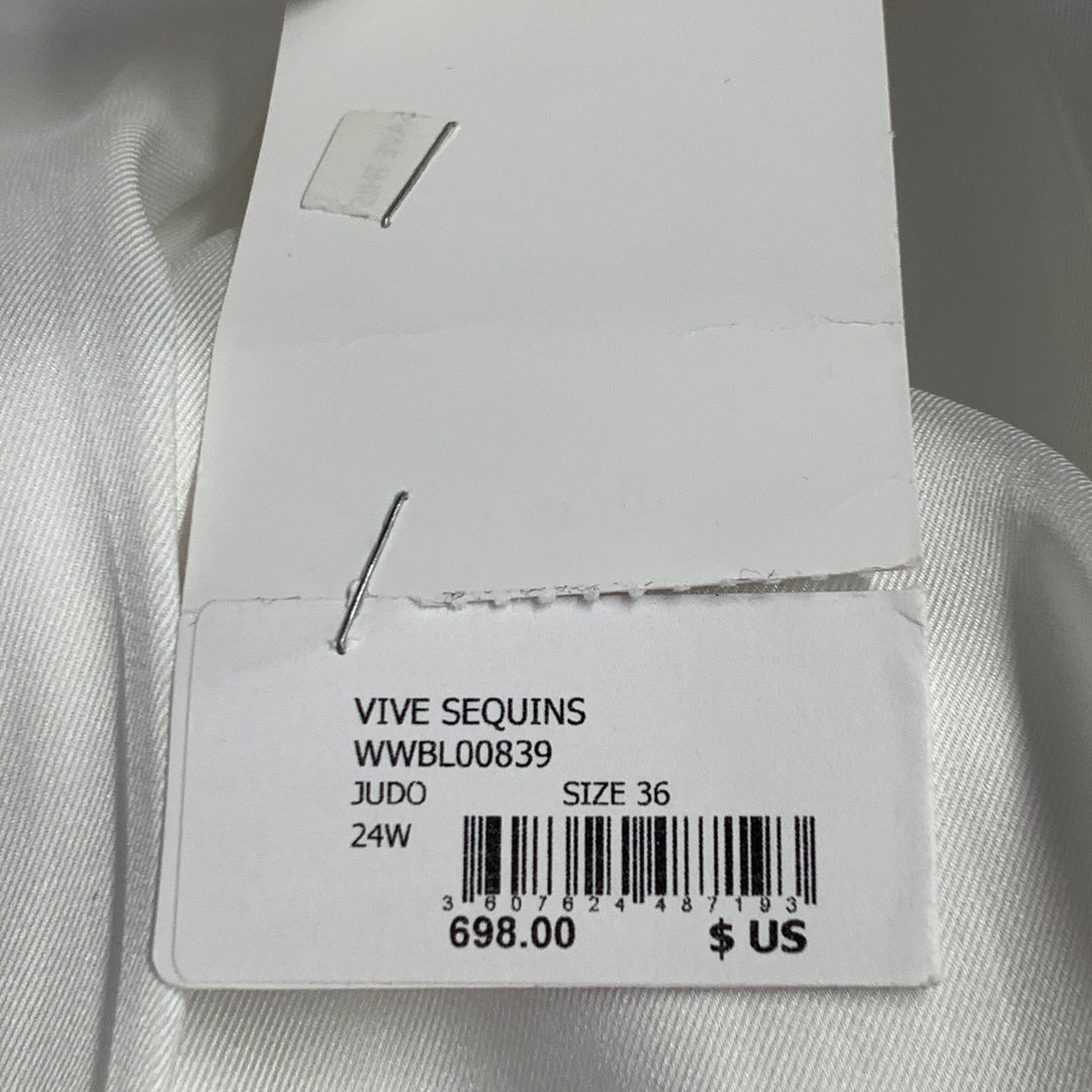 ZADIG & VOLTAIRE Size S Vive White Cotton Blend Sequined Shawl Collar Jacket Blazer