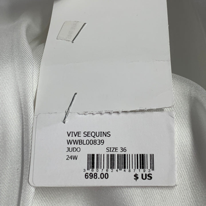 ZADIG & VOLTAIRE Size S Vive White Cotton Blend Sequined Shawl Collar Jacket Blazer