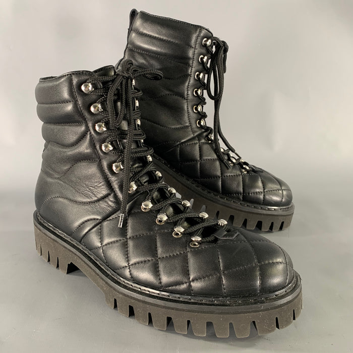 JOHN GALLIANO Size 10 Black Quilted Leather Hike Boots