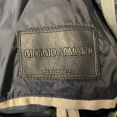 GIORGIO ARMANI Size S Khaki Navy RN 103723 Linen Blend Jacket
