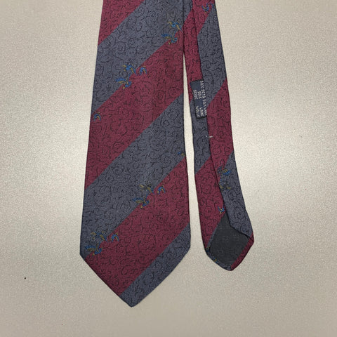 FENDI Burgundy Grey Diagonal Stripe Silk Tie