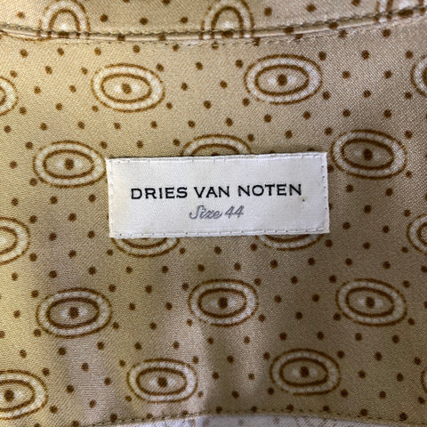 DRIES VAN NOTEN SS2021 Size 34 Tan Brown 212-520 Beaded Viscose Short Sleeve Shirt