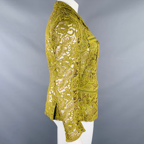 DONNA KARAN Size 10 Green Brown Cotton Blend Jacket