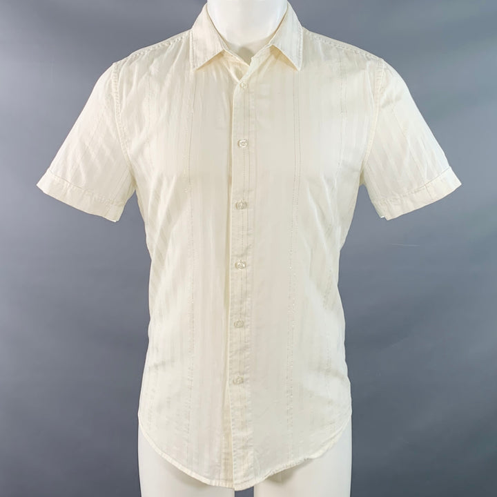 MR TURK Size S Ivory Metallic Gold Stripe Cotton Button Down Short Sleeve Shirt