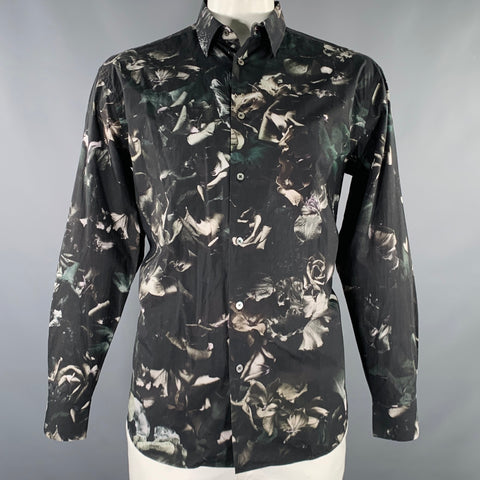 PAUL SMITH Chemise à manches longues boutonnée en coton et soie à motif floral noir et gris taille L