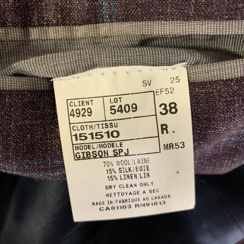 BARCELINO Chest Size 38 Purple Blue Plaid Wool Silk Linen Sport Coat
