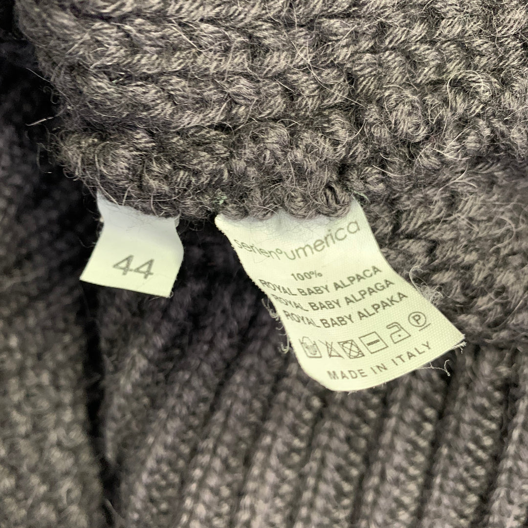 SERIENUMERICA Size 8 Black Baby Alpaca Knit Crew Neck Sweater