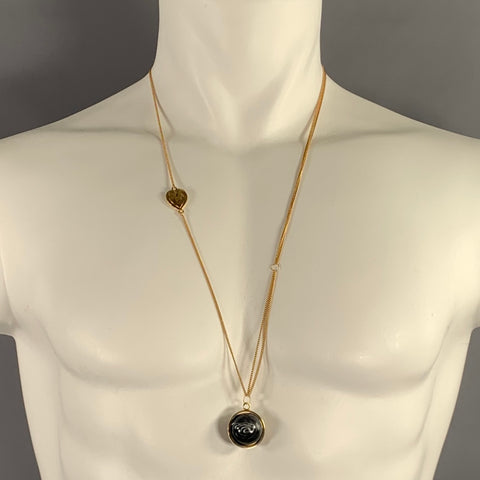 BURBERRY Gold Black Chain Link Glass Necklace