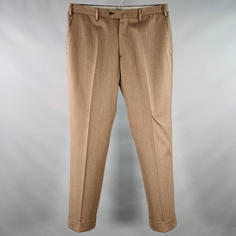 BORRELLI Size 36 Brown Twill Wool Flat Front Tapered Cuffed Dress Pants