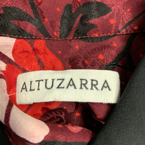 ALTUZARRA Size 0 Burgundy Black White Silk Floral Blouse