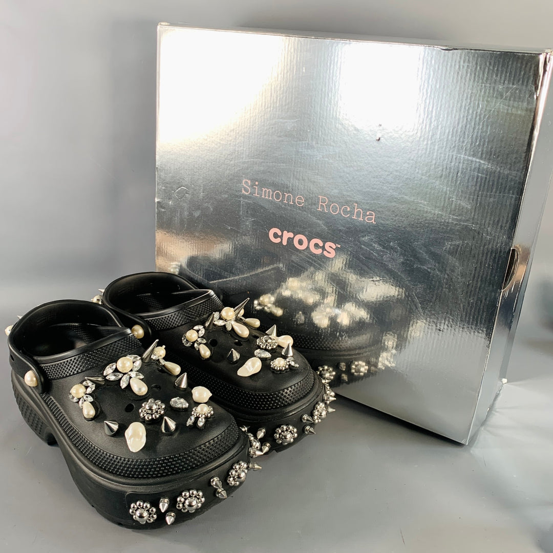 SIMONE ROCHA Size 10 Black Studded Embellishment Rubber Slip On Clogs Loafers