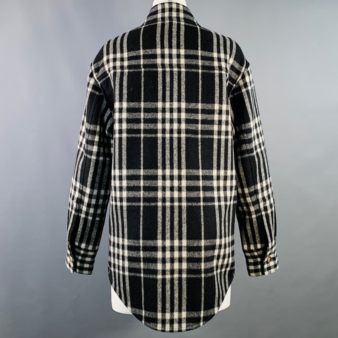 REFORMATION Size M Black White Wool Blend Plaid Shirt Jacket