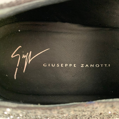 GIUSEPPE ZANOTTI Size 8 Black Glitter Leather Derby Lace-Up Shoes
