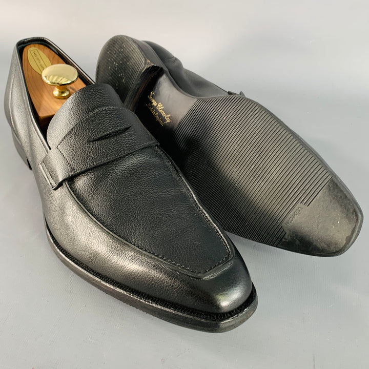 GEORGE CLEVERLEY Size 12 Black Pebble Grain Leather Penny Loafers