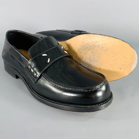 MAISON MARGIELA Size 8 Black Leather Contrast Stitch Loafer Flats