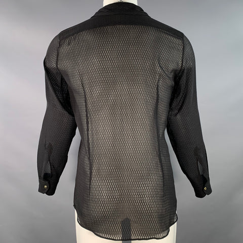ETRO Size S Black See Through Geometric Long Sleeve Shirt