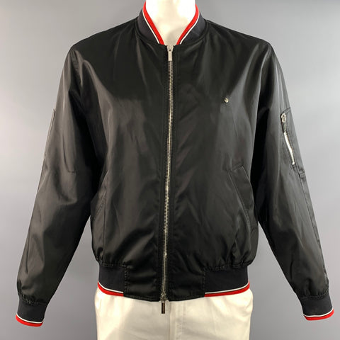 DIOR HOMME Size 44 Black Red & White Polyamide Bomber Jacket