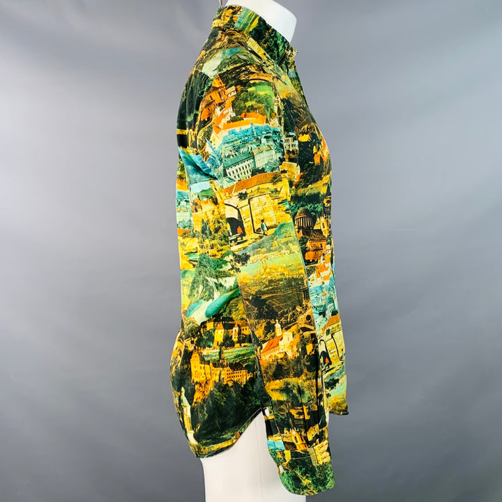 GITMAN BROS Size S Yellow Green Italy Print Cotton Button Down Collar Long Sleeve Shirt