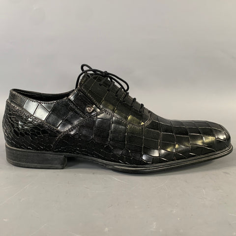 CESARE PACIOTTI Size 8 Black Embossed Leather Lace Lace Up Shoes