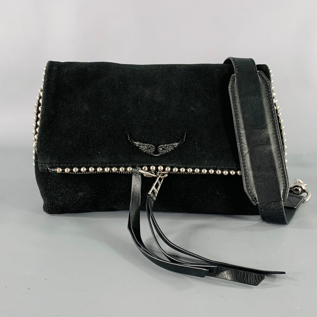 ZADIG VOLTAIRE Rock Studs Black Silver Studded Suede Clutch Handbag