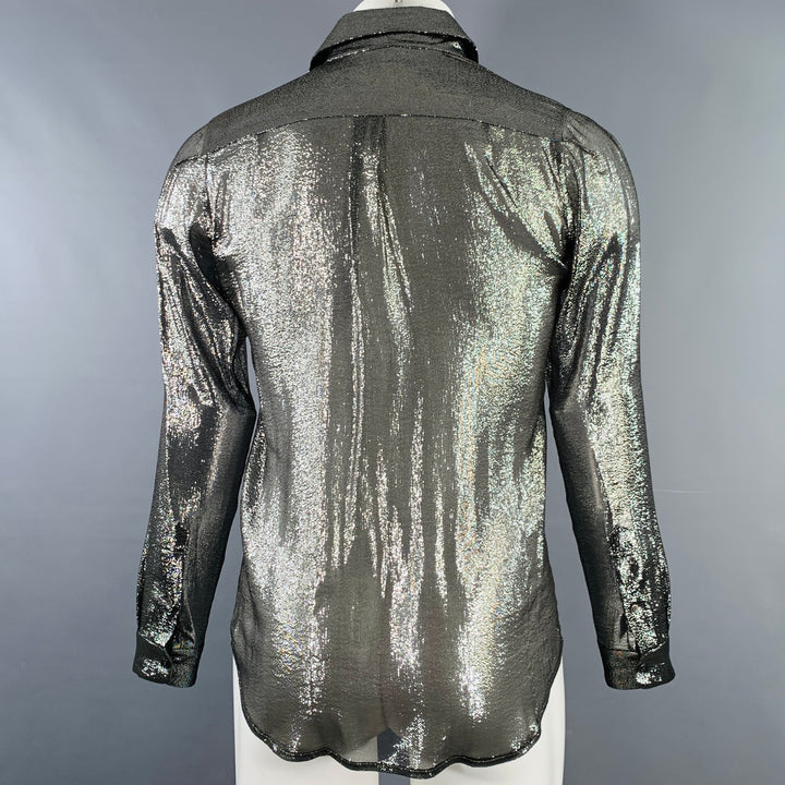 JULIEN DAVID Size M Silver Metallic Silk Blend Button Up Long Sleeve Shirt